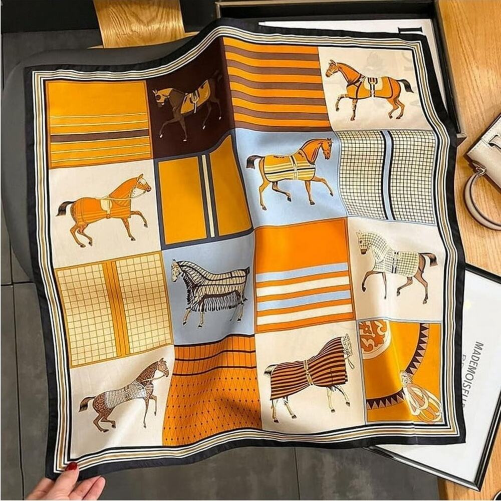 Luxury Inspired Horse Print Silk Satin Scarf - Picture 2 of 12